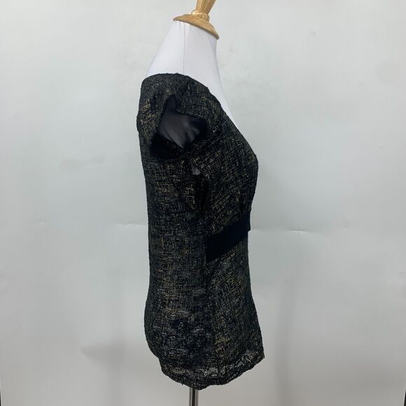 Arden B Top Womens S Lace Metallic Non Iron Scoop Neck Flutter Cap Sleeve Blouse - Picture 4 of 12